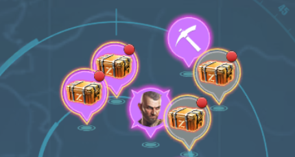 Radar Missions map screen showing radar mission chests and the radar icon